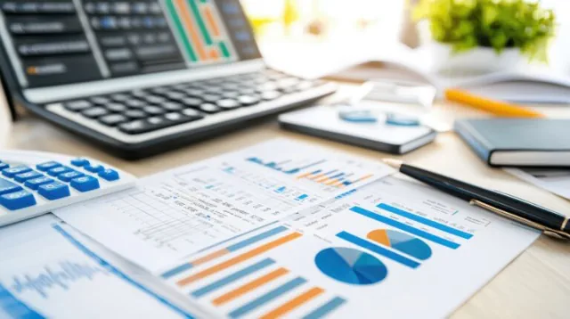 Business charts and graphs on the desk